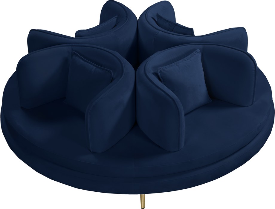 Meridian Furniture - Circlet Navy Velvet Upholstered Roundabout Sofa - 627Navy - GreatFurnitureDeal
