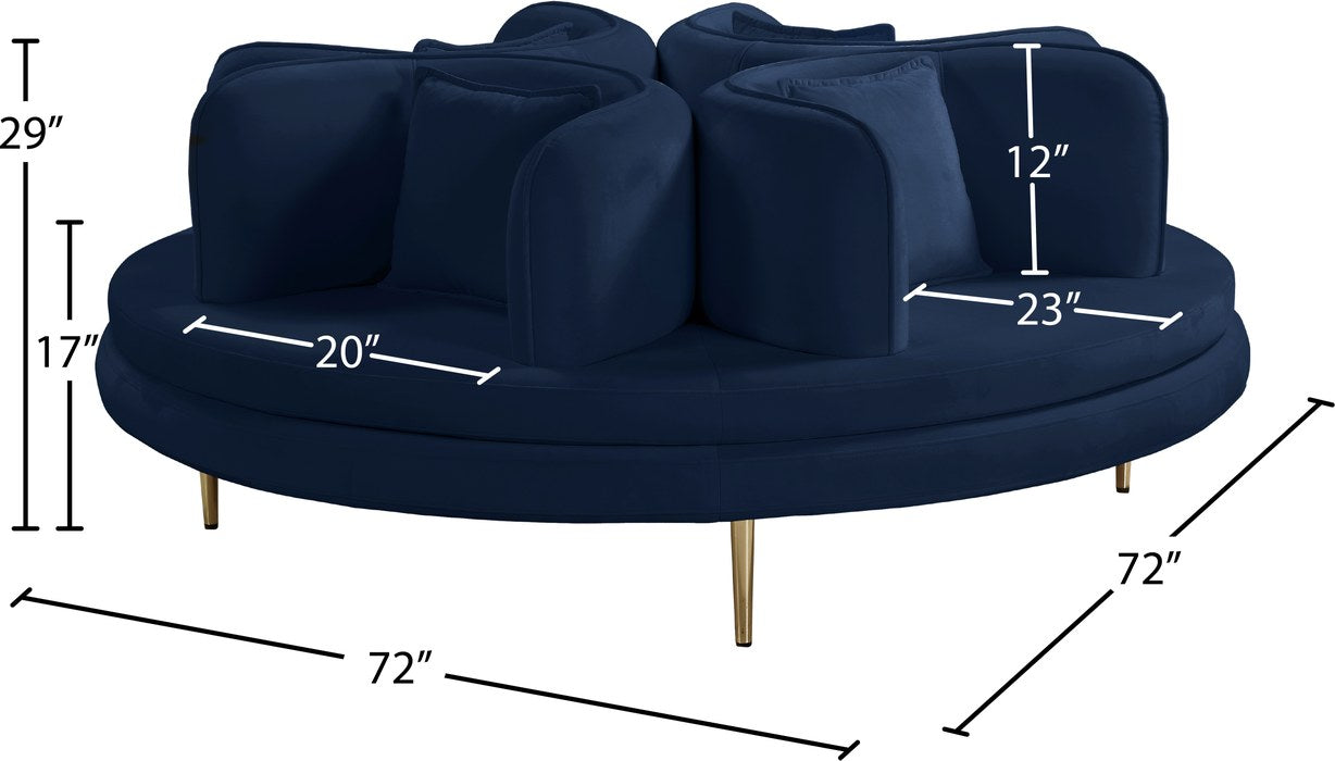 Meridian Furniture - Circlet Navy Velvet Upholstered Roundabout Sofa - 627Navy - GreatFurnitureDeal