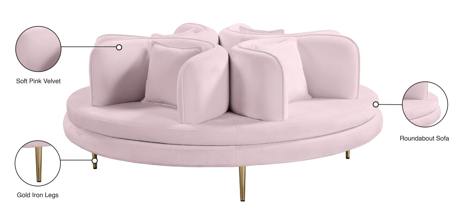 Meridian Furniture - Circlet Pink Velvet Upholstered Roundabout Sofa - 627Pink - GreatFurnitureDeal