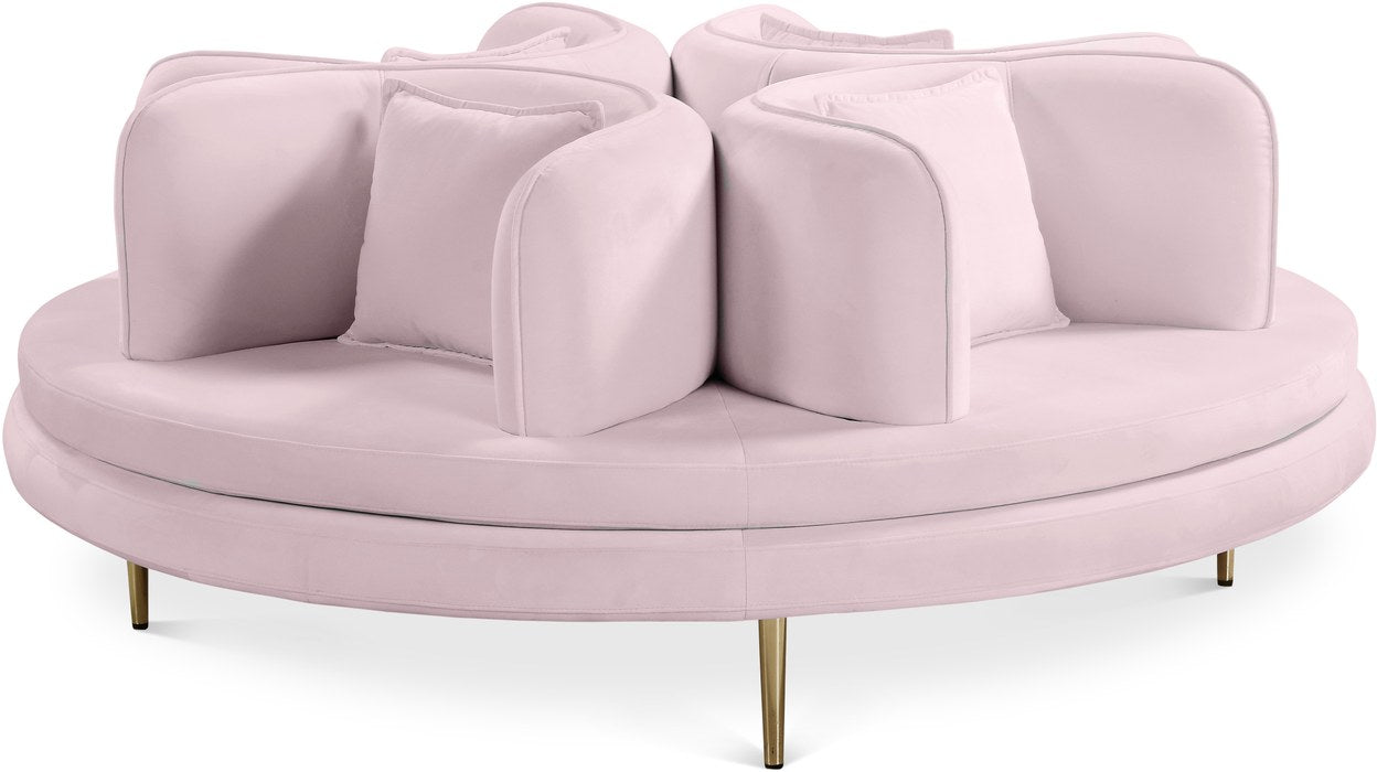Meridian Furniture - Circlet Pink Velvet Upholstered Roundabout Sofa - 627Pink - GreatFurnitureDeal