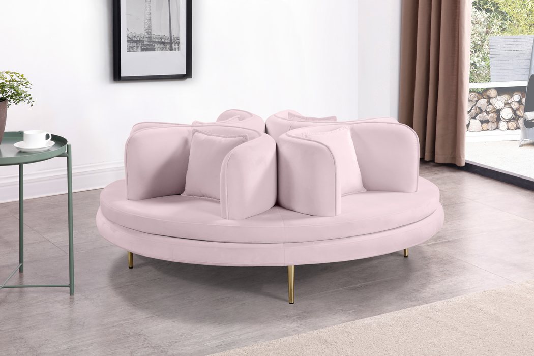Meridian Furniture - Circlet Pink Velvet Upholstered Roundabout Sofa - 627Pink - GreatFurnitureDeal