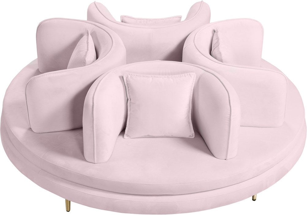 Meridian Furniture - Circlet Pink Velvet Upholstered Roundabout Sofa - 627Pink - GreatFurnitureDeal