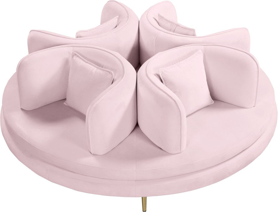 Meridian Furniture - Circlet Pink Velvet Upholstered Roundabout Sofa - 627Pink - GreatFurnitureDeal