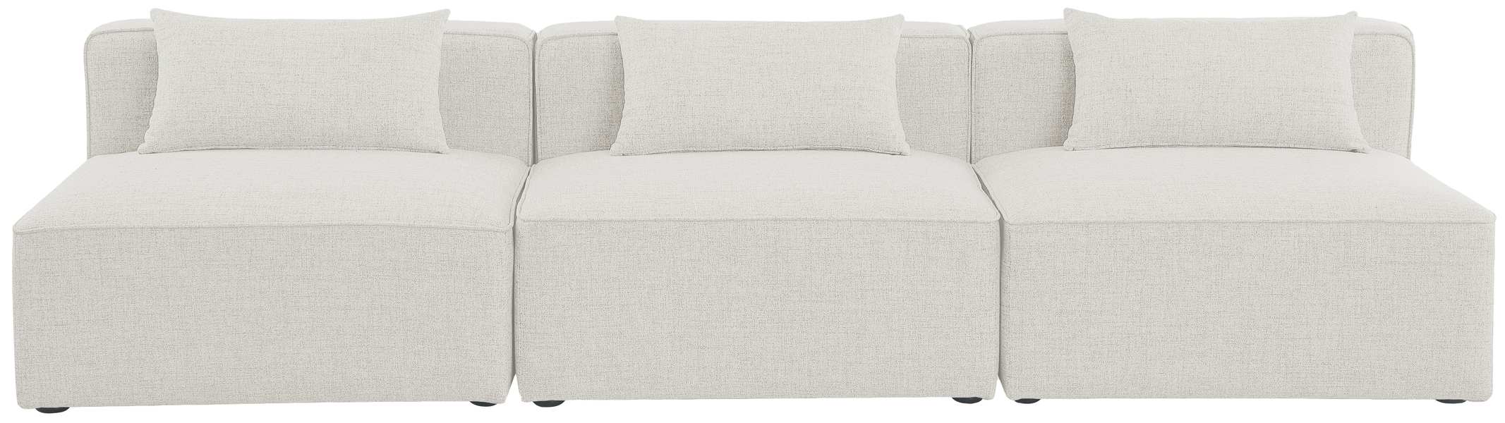 Meridian Furniture - Cube 108" Cream Fabric Upholstered 3pc. Armless Sofa - 630Cream-S108A - GreatFurnitureDeal