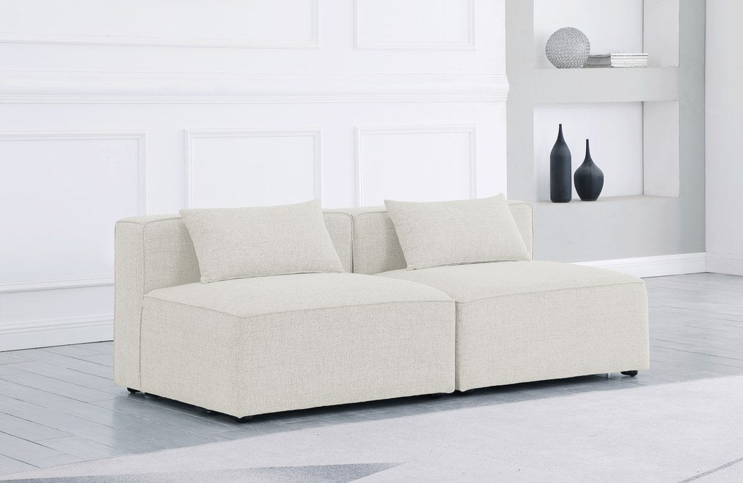 Meridian Furniture - Cube 72" Cream Fabric Upholstered 2pc. Armless Sofa - 630Cream-S72A - GreatFurnitureDeal