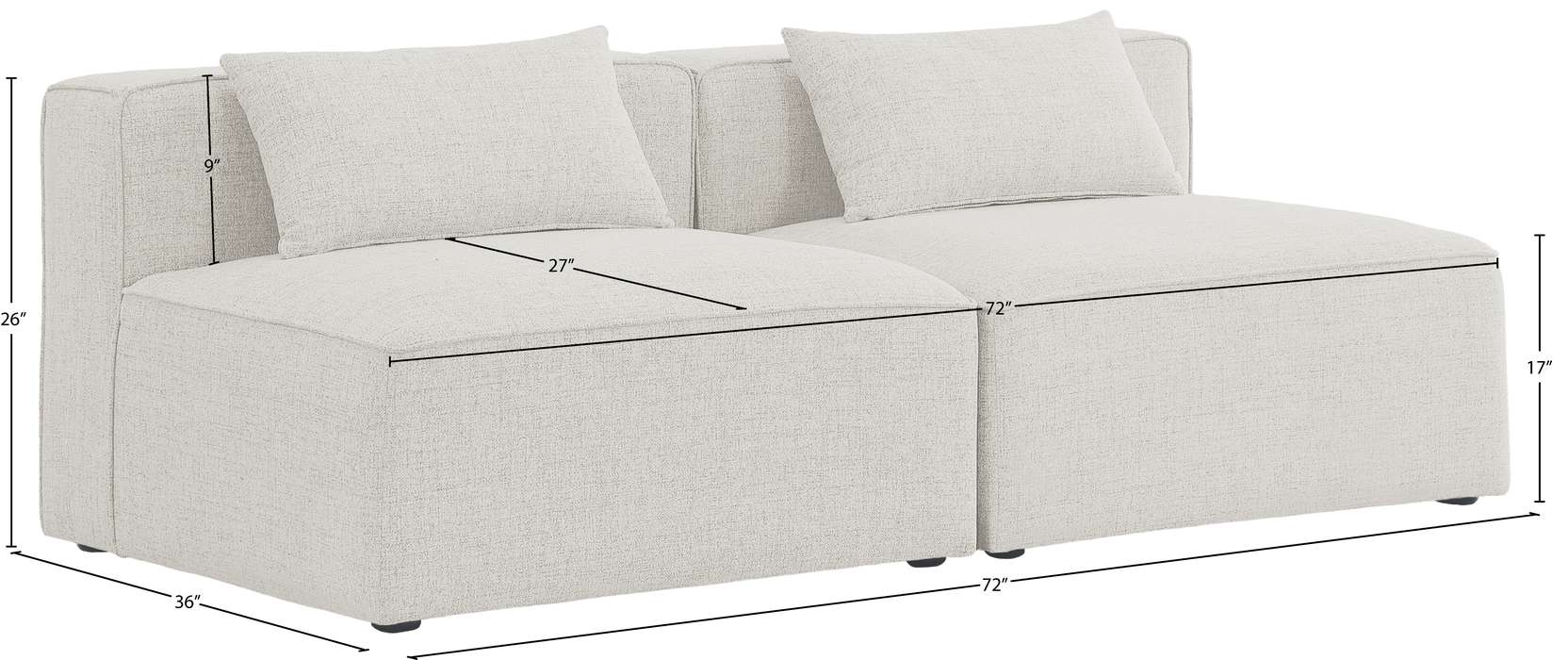 Meridian Furniture - Cube 72" Cream Fabric Upholstered 2pc. Armless Sofa - 630Cream-S72A - GreatFurnitureDeal