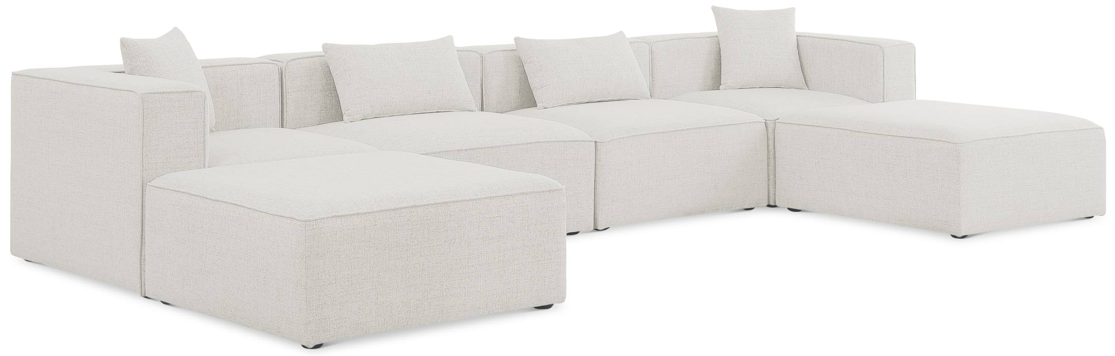 Meridian Furniture - Cube 144" Cream Fabric Upholstered 6pc. Sectional - 630Cream-Sec6B - GreatFurnitureDeal