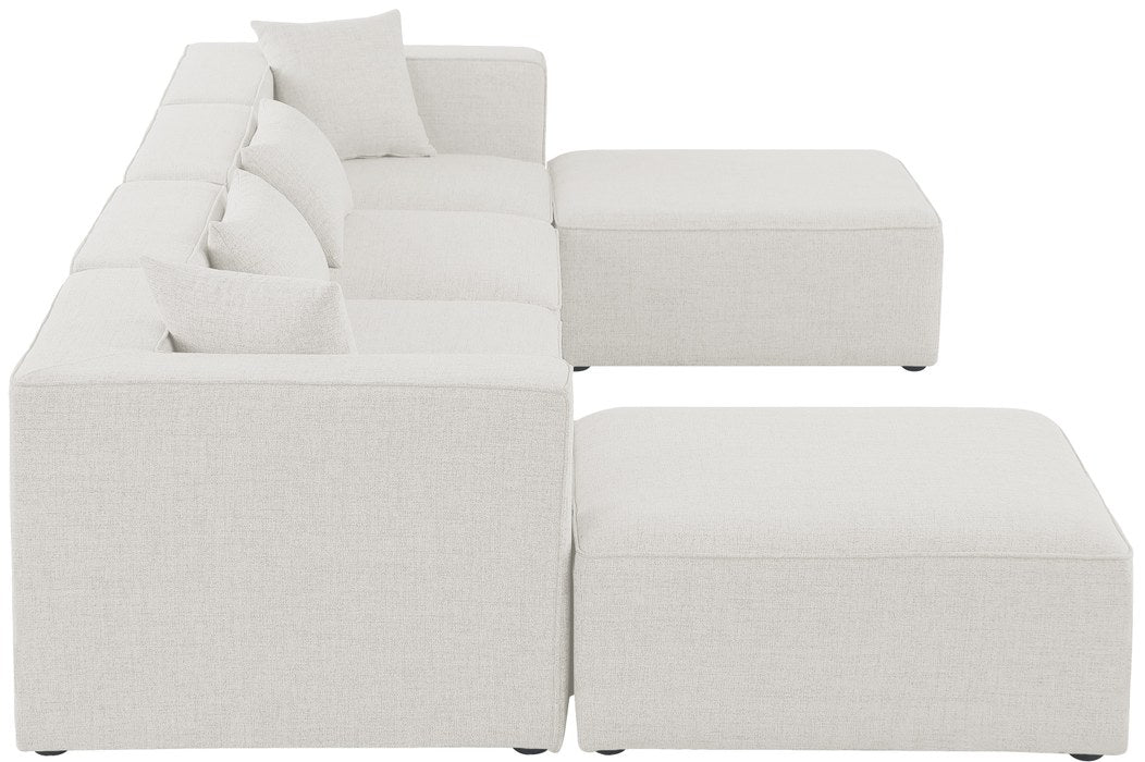 Meridian Furniture - Cube 144" Cream Fabric Upholstered 6pc. Sectional - 630Cream-Sec6B - GreatFurnitureDeal