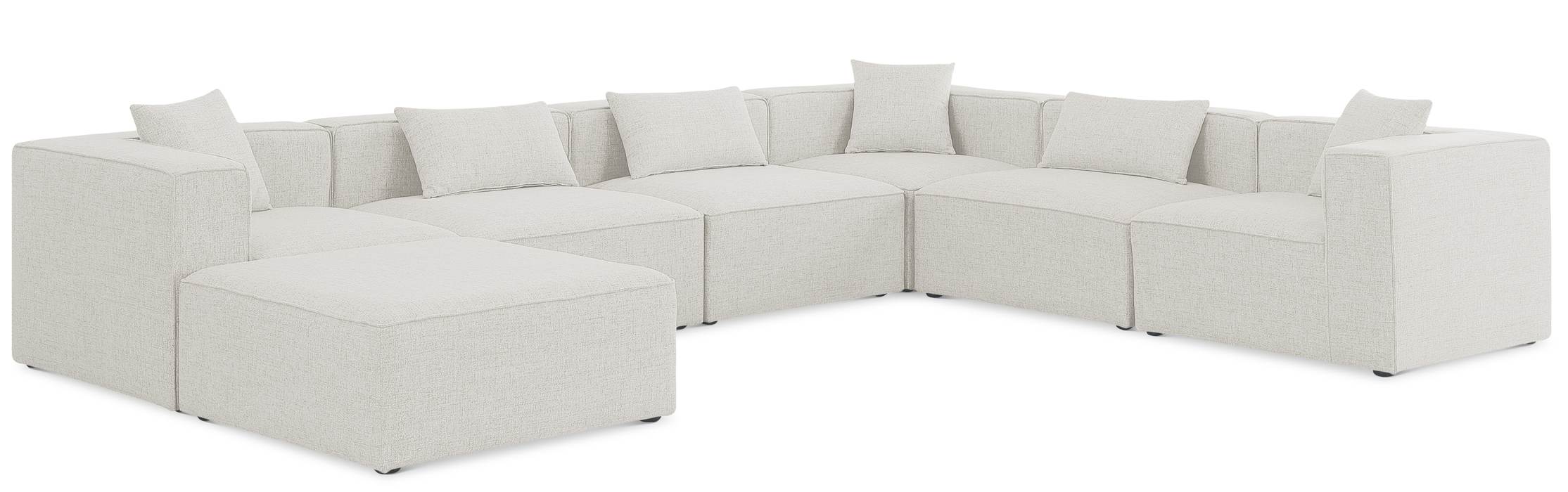 Meridian Furniture - Cube 144" Cream Fabric Upholstered 7pc. Sectional - 630Cream-Sec7A - GreatFurnitureDeal
