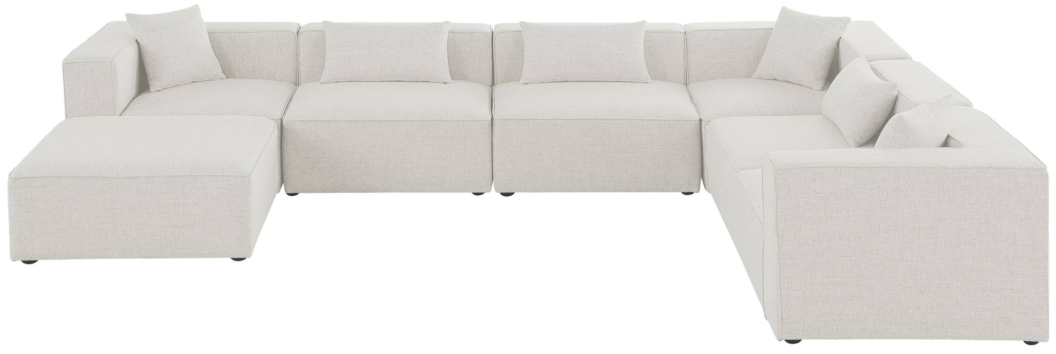 Meridian Furniture - Cube 144" Cream Fabric Upholstered 7pc. Sectional - 630Cream-Sec7A - GreatFurnitureDeal