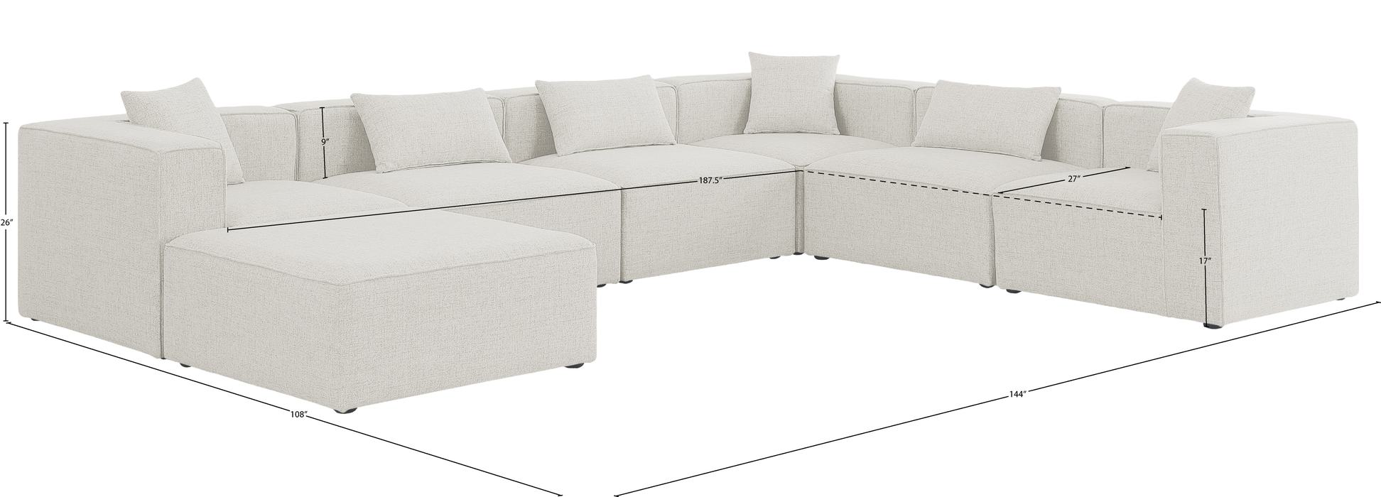 Meridian Furniture - Cube 144" Cream Fabric Upholstered 7pc. Sectional - 630Cream-Sec7A - GreatFurnitureDeal