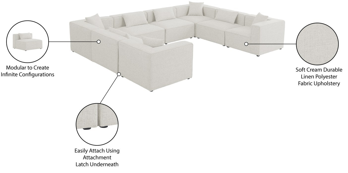 Meridian Furniture - Cube 144" Cream Fabric Upholstered 8pc. Sectional - 630Cream-Sec8A - GreatFurnitureDeal