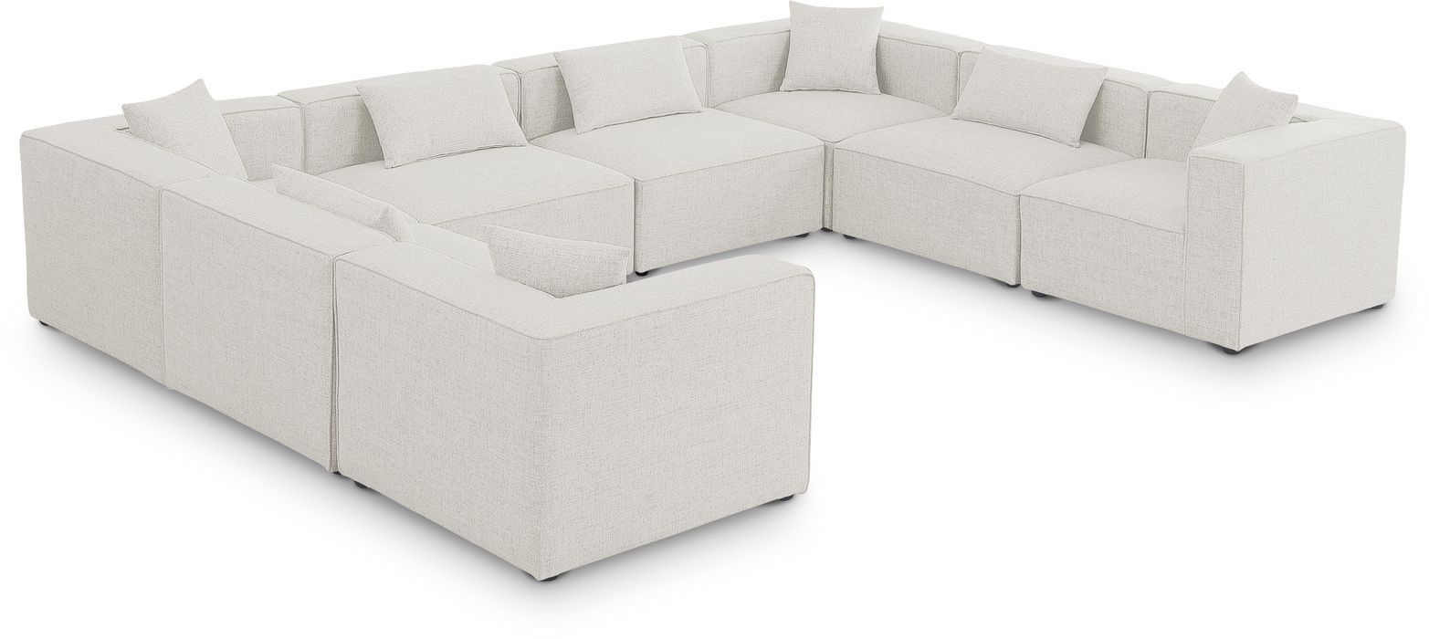 Meridian Furniture - Cube 144" Cream Fabric Upholstered 8pc. Sectional - 630Cream-Sec8A - GreatFurnitureDeal
