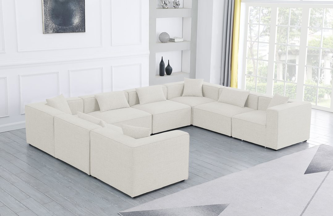 Meridian Furniture - Cube 144" Cream Fabric Upholstered 8pc. Sectional - 630Cream-Sec8A - GreatFurnitureDeal