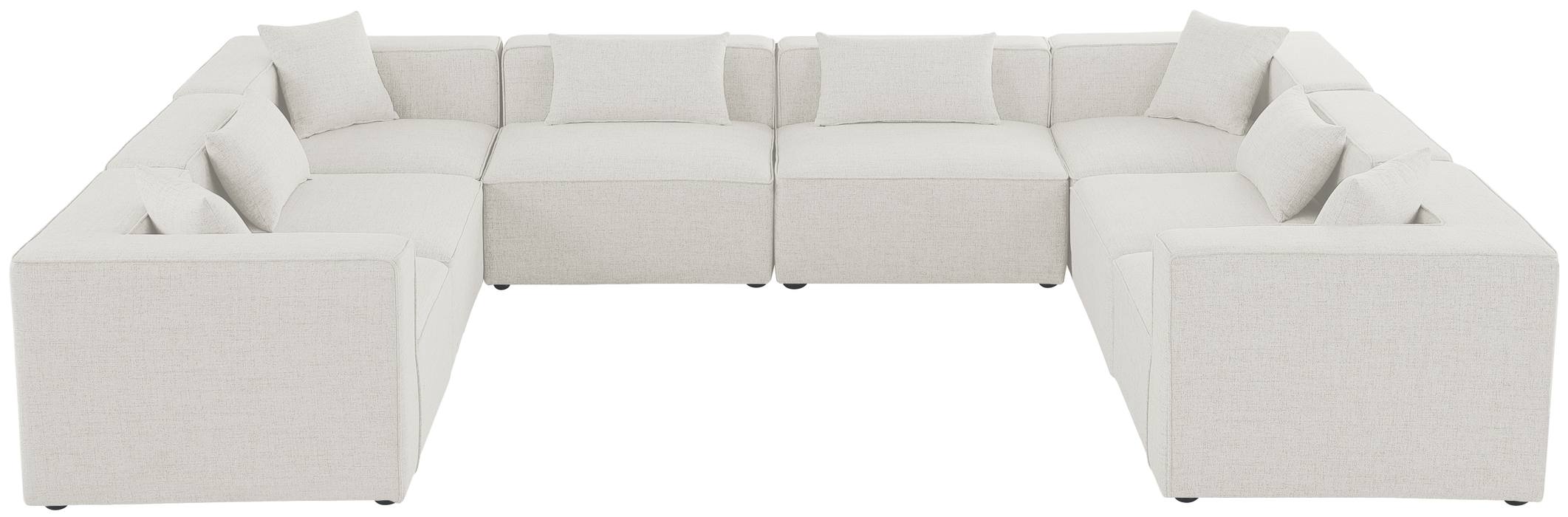 Meridian Furniture - Cube 144" Cream Fabric Upholstered 8pc. Sectional - 630Cream-Sec8A - GreatFurnitureDeal