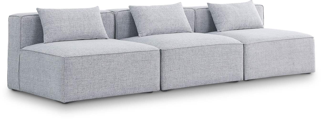Meridian Furniture - Cube 108" Grey Fabric Upholstered 3pc. Armless Sofa - 630Grey-S108A - GreatFurnitureDeal