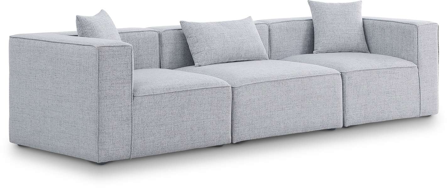 Meridian Furniture - Cube 108" Grey Fabric Upholstered 3pc. Sofa - 630Grey-S108B - GreatFurnitureDeal