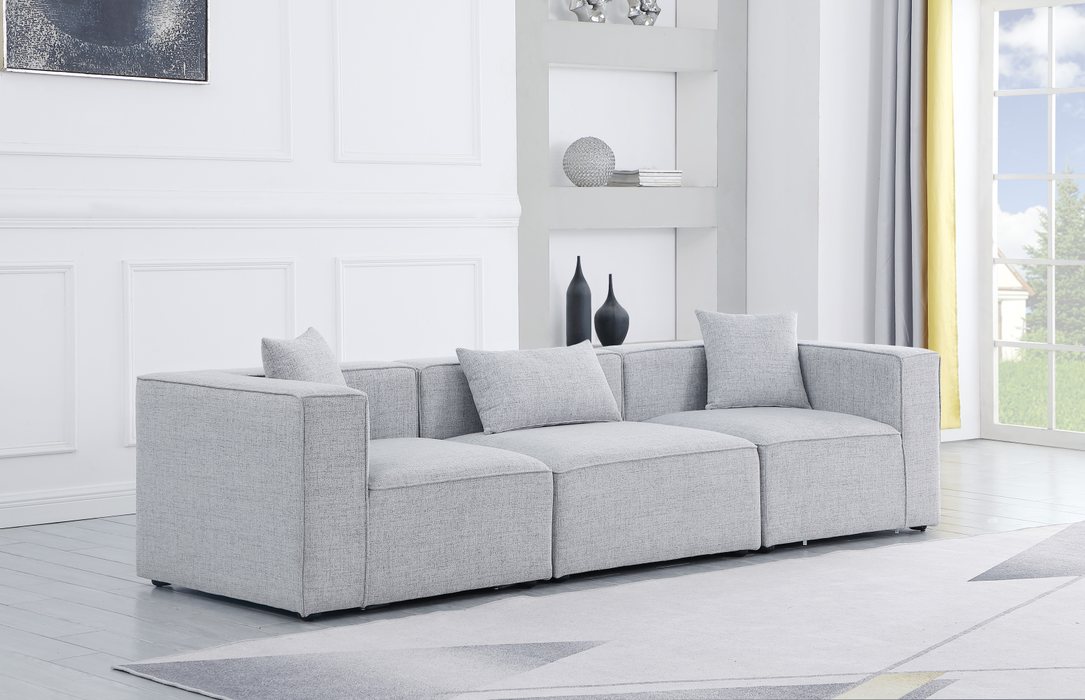 Meridian Furniture - Cube 108" Grey Fabric Upholstered 3pc. Sofa - 630Grey-S108B - GreatFurnitureDeal