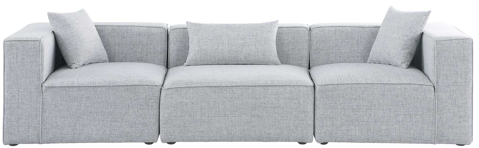Meridian Furniture - Cube 108" Grey Fabric Upholstered 3pc. Sofa - 630Grey-S108B - GreatFurnitureDeal