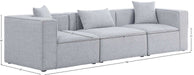 Meridian Furniture - Cube 108" Grey Fabric Upholstered 3pc. Sofa - 630Grey-S108B - GreatFurnitureDeal