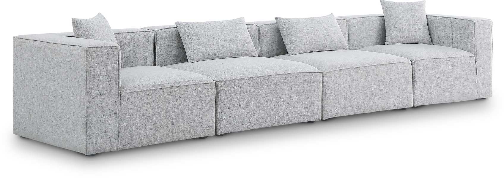 Meridian Furniture - Cube 144" Grey Fabric Upholstered 4pc. Sofa - 630Grey-S144B - GreatFurnitureDeal
