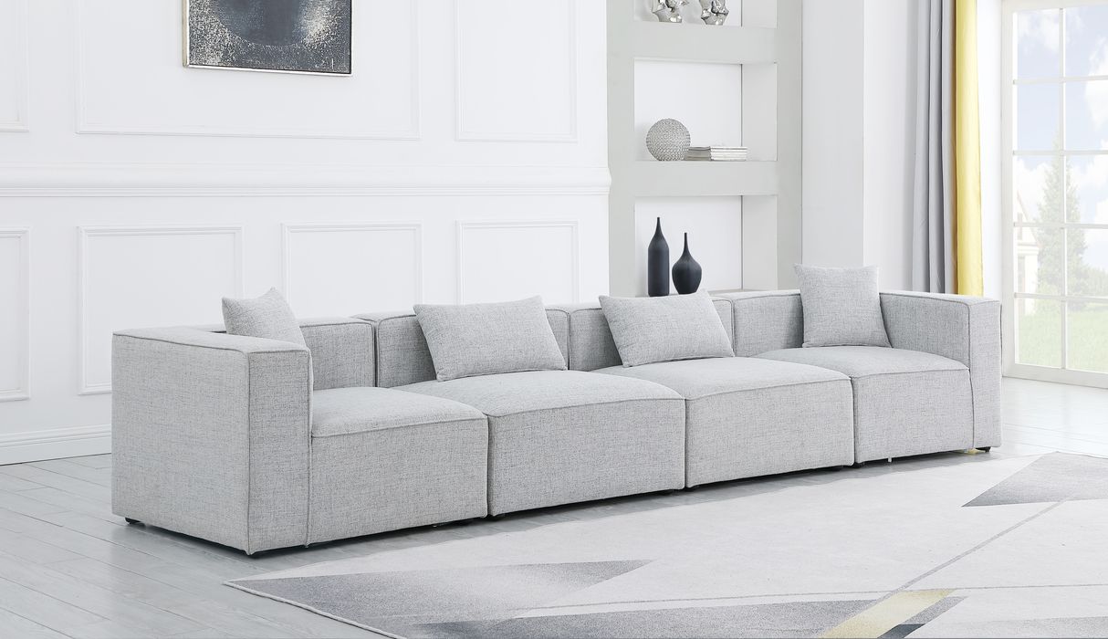 Meridian Furniture - Cube 144" Grey Fabric Upholstered 4pc. Sofa - 630Grey-S144B - GreatFurnitureDeal