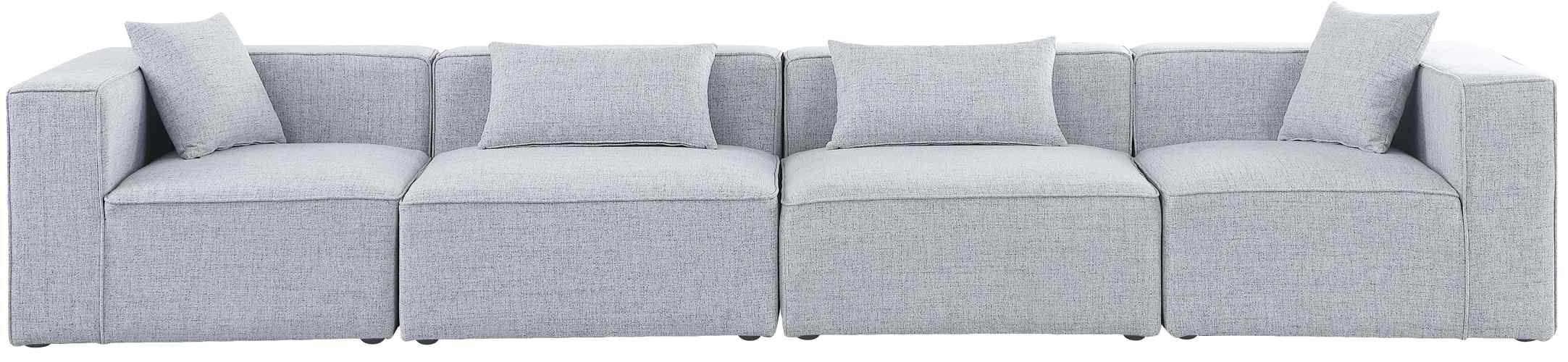 Meridian Furniture - Cube 144" Grey Fabric Upholstered 4pc. Sofa - 630Grey-S144B - GreatFurnitureDeal