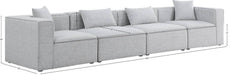 Meridian Furniture - Cube 144" Grey Fabric Upholstered 4pc. Sofa - 630Grey-S144B - GreatFurnitureDeal