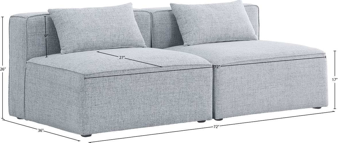 Meridian Furniture - Cube 72" Grey Fabric Upholstered 2pc. Armless Sofa - 630Grey-S72A - GreatFurnitureDeal