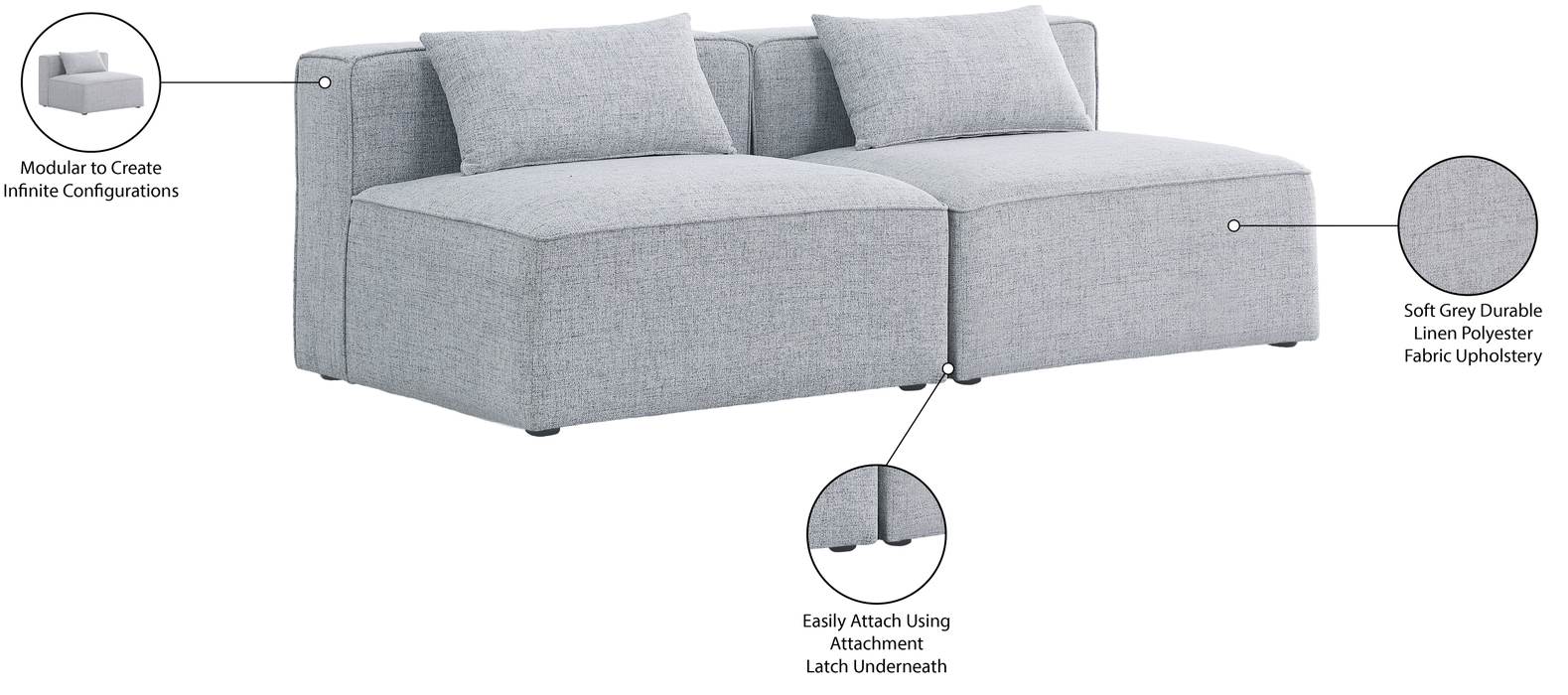 Meridian Furniture - Cube 72" Grey Fabric Upholstered 2pc. Armless Sofa - 630Grey-S72A - GreatFurnitureDeal