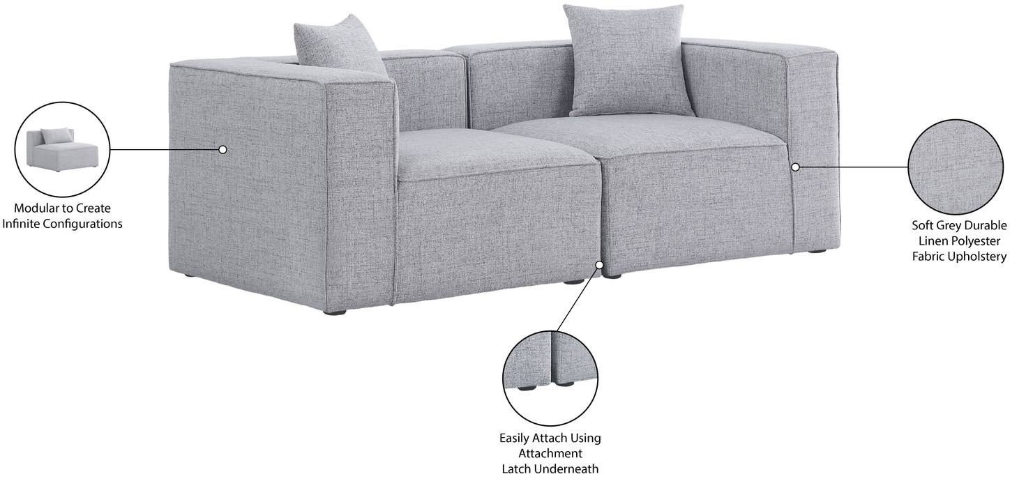 Meridian Furniture - Cube 72" Grey Fabric Upholstered 2pc. Sofa - 630Grey-S72B - GreatFurnitureDeal