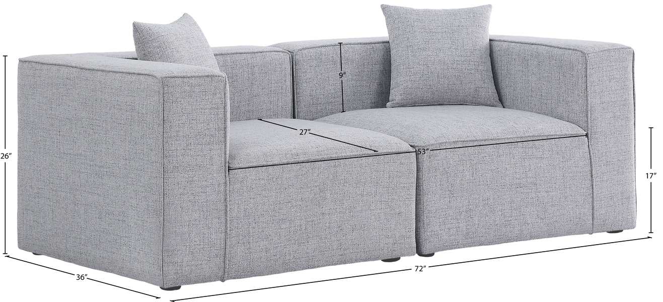 Meridian Furniture - Cube 72" Grey Fabric Upholstered 2pc. Sofa - 630Grey-S72B - GreatFurnitureDeal