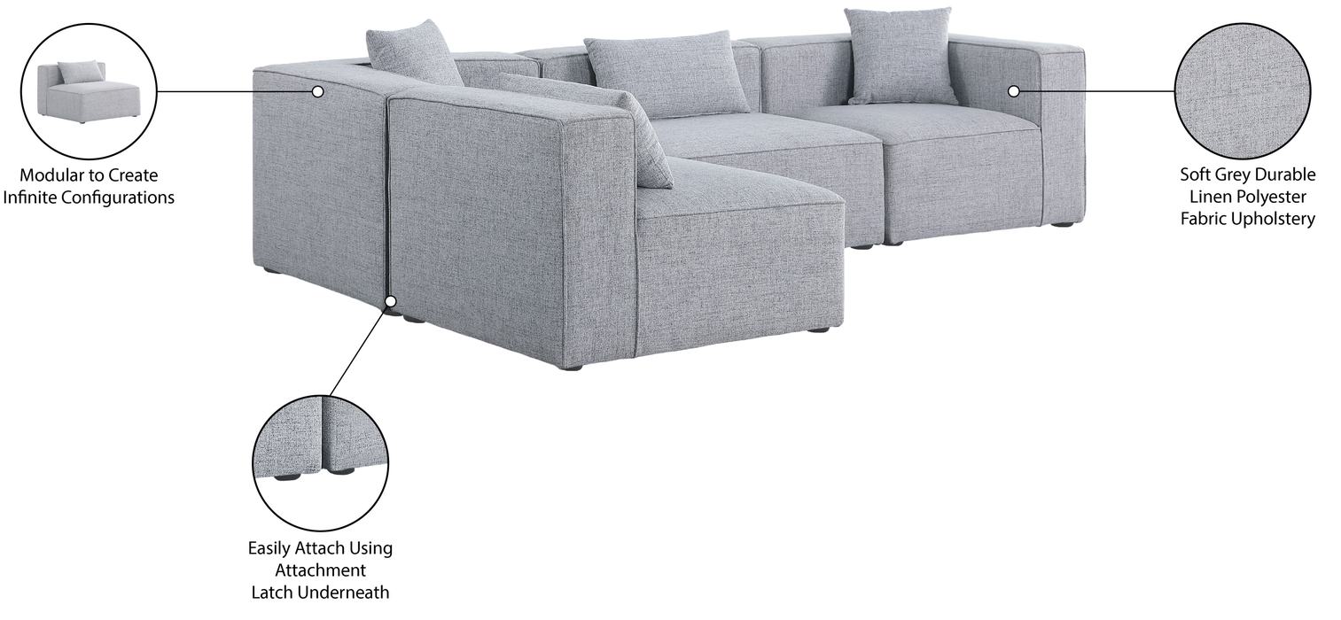 Meridian Furniture - Cube 108" Grey Fabric Upholstered 4pc. Sectional - 630Grey-Sec4B - GreatFurnitureDeal