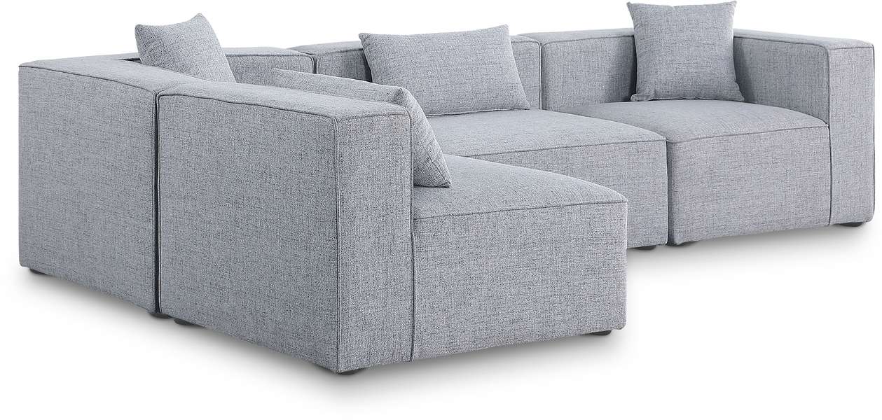 Meridian Furniture - Cube 108" Grey Fabric Upholstered 4pc. Sectional - 630Grey-Sec4B - GreatFurnitureDeal