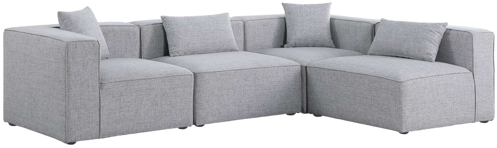 Meridian Furniture - Cube 108" Grey Fabric Upholstered 4pc. Sectional - 630Grey-Sec4B - GreatFurnitureDeal