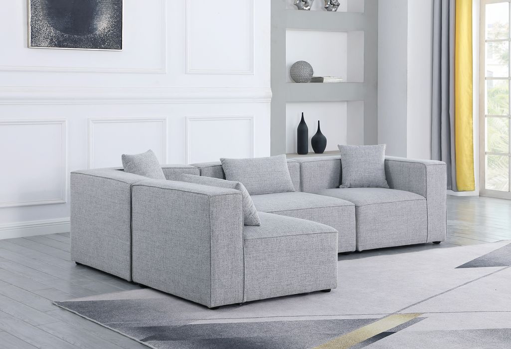 Meridian Furniture - Cube 108" Grey Fabric Upholstered 4pc. Sectional - 630Grey-Sec4B - GreatFurnitureDeal