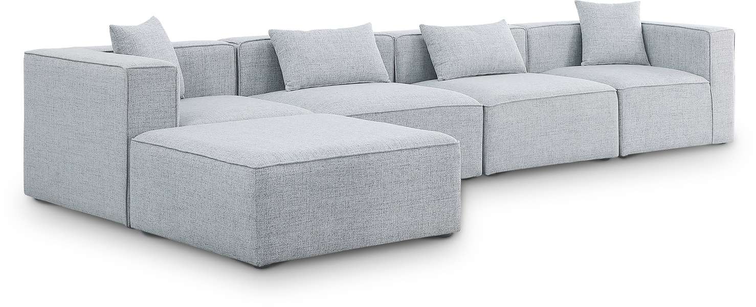 Meridian Furniture - Cube 144" Grey Fabric Upholstered 5pc. Sectional - 630Grey-Sec5A - GreatFurnitureDeal