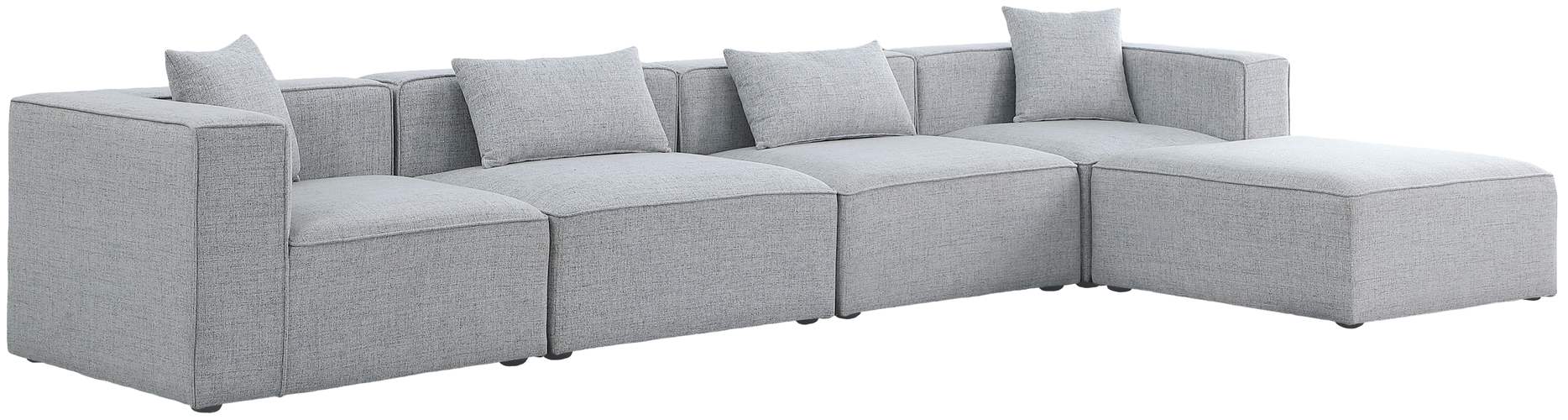 Meridian Furniture - Cube 144" Grey Fabric Upholstered 5pc. Sectional - 630Grey-Sec5A - GreatFurnitureDeal
