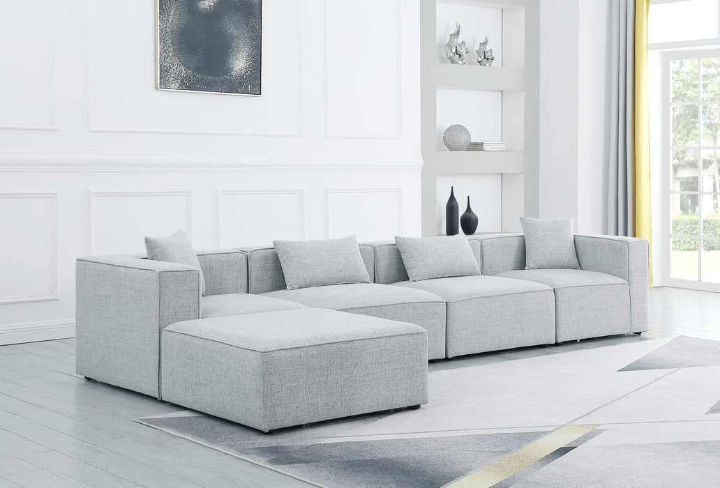 Meridian Furniture - Cube 144" Grey Fabric Upholstered 5pc. Sectional - 630Grey-Sec5A - GreatFurnitureDeal