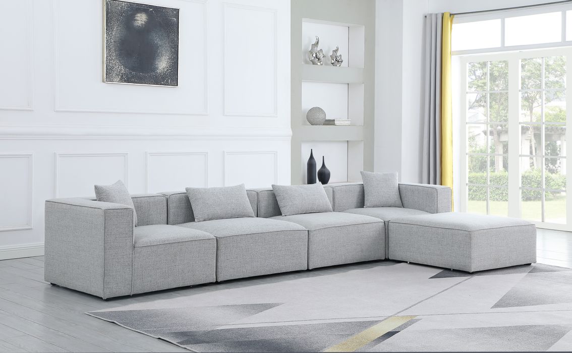 Meridian Furniture - Cube 144" Grey Fabric Upholstered 5pc. Sectional - 630Grey-Sec5A - GreatFurnitureDeal