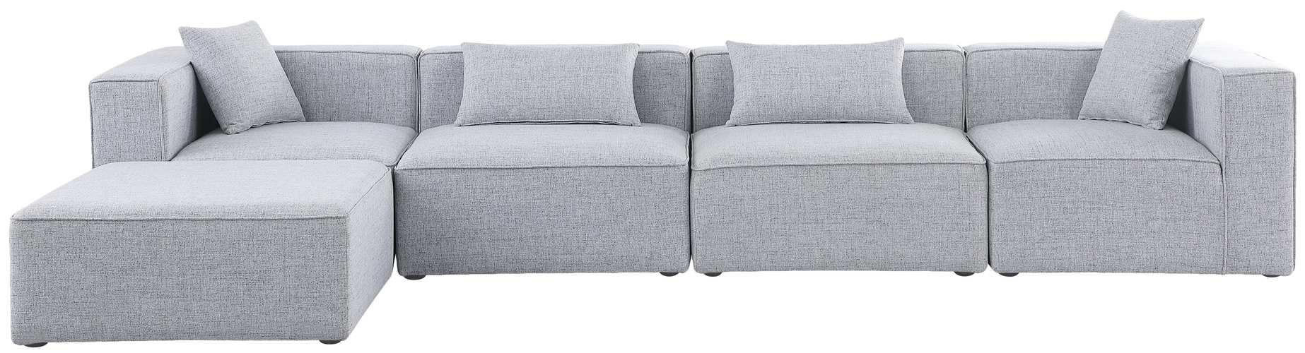 Meridian Furniture - Cube 144" Grey Fabric Upholstered 5pc. Sectional - 630Grey-Sec5A - GreatFurnitureDeal