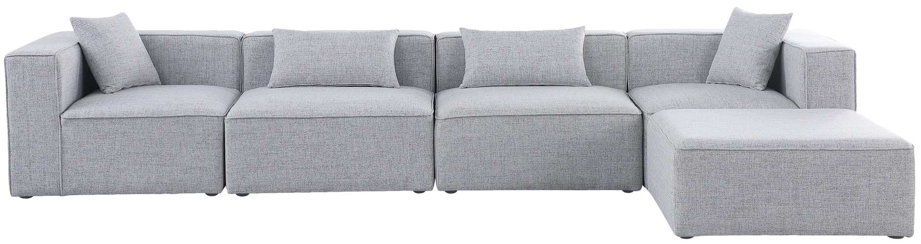 Meridian Furniture - Cube 144" Grey Fabric Upholstered 5pc. Sectional - 630Grey-Sec5A - GreatFurnitureDeal