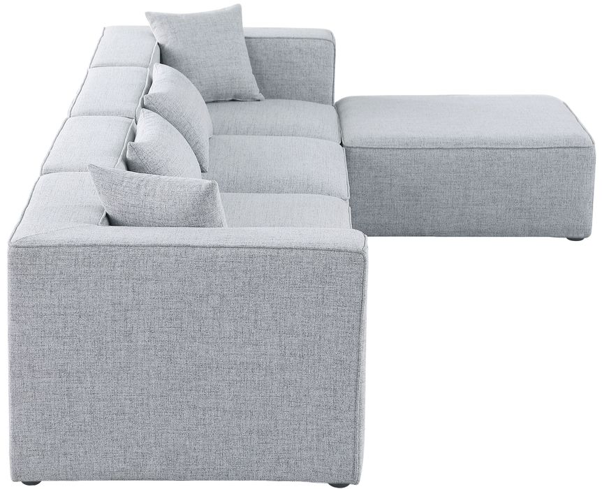 Meridian Furniture - Cube 144" Grey Fabric Upholstered 5pc. Sectional - 630Grey-Sec5A - GreatFurnitureDeal