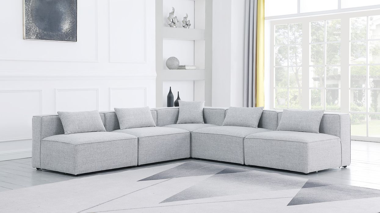 Meridian Furniture - Cube 108" Grey Fabric Upholstered 5pc. Sectional - 630Grey-Sec5B - GreatFurnitureDeal
