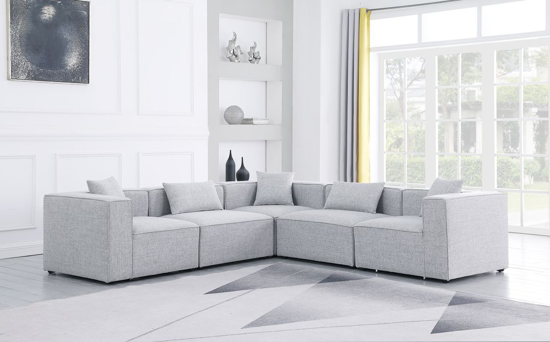 Meridian Furniture - Cube 108" Grey Fabric Upholstered 5pc. Sectional - 630Grey-Sec5C - GreatFurnitureDeal