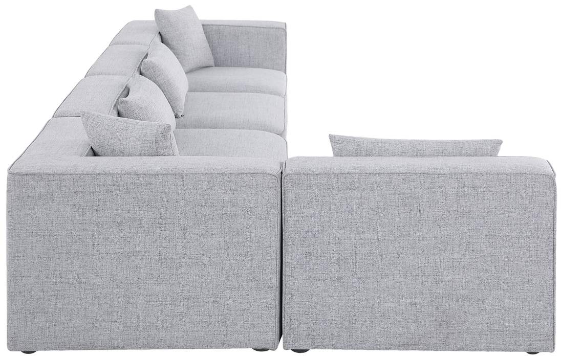 Meridian Furniture - Cube 144" Grey Fabric Upholstered 5pc. Sectional - 630Grey-Sec5D - GreatFurnitureDeal