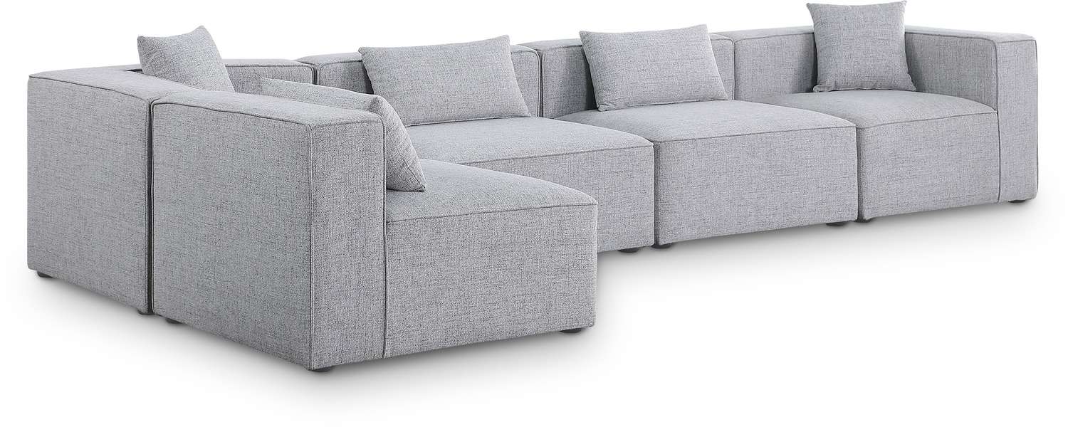 Meridian Furniture - Cube 144" Grey Fabric Upholstered 5pc. Sectional - 630Grey-Sec5D - GreatFurnitureDeal