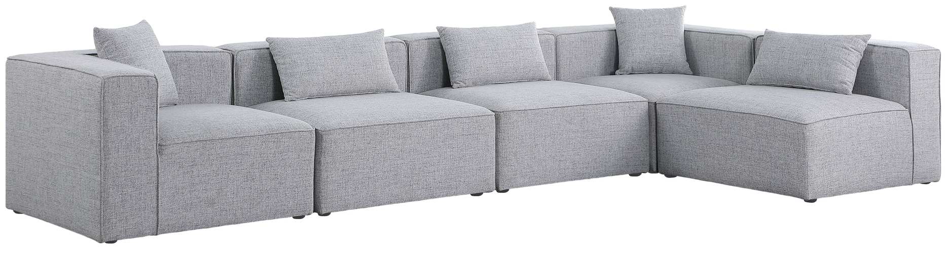 Meridian Furniture - Cube 144" Grey Fabric Upholstered 5pc. Sectional - 630Grey-Sec5D - GreatFurnitureDeal
