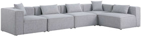 Meridian Furniture - Cube 144" Grey Fabric Upholstered 5pc. Sectional - 630Grey-Sec5D - GreatFurnitureDeal