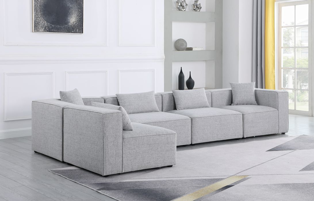 Meridian Furniture - Cube 144" Grey Fabric Upholstered 5pc. Sectional - 630Grey-Sec5D - GreatFurnitureDeal